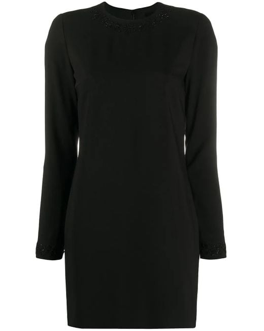 DSquared² Black Fitted Midi Dress With Intricate Bead Embellishments