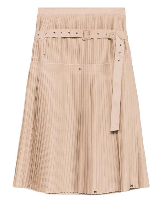 ROKH Natural Pleated Belted Midi Skirt