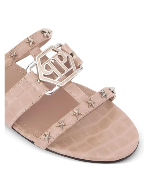 Philipp Plein White Cocco Print Slides Stars Hexagon