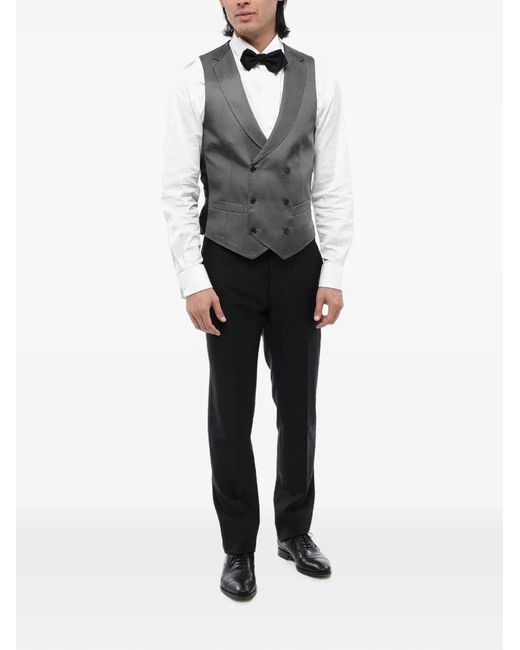 Corneliani Gray Double-Breasted Patterned Waistcoat for men