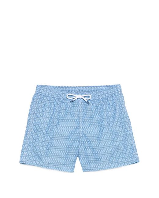 Fedeli Blue Geometric-Print Swim Shorts for men