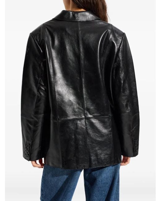 Stand Studio Black Doppelreihiger Ledermantel