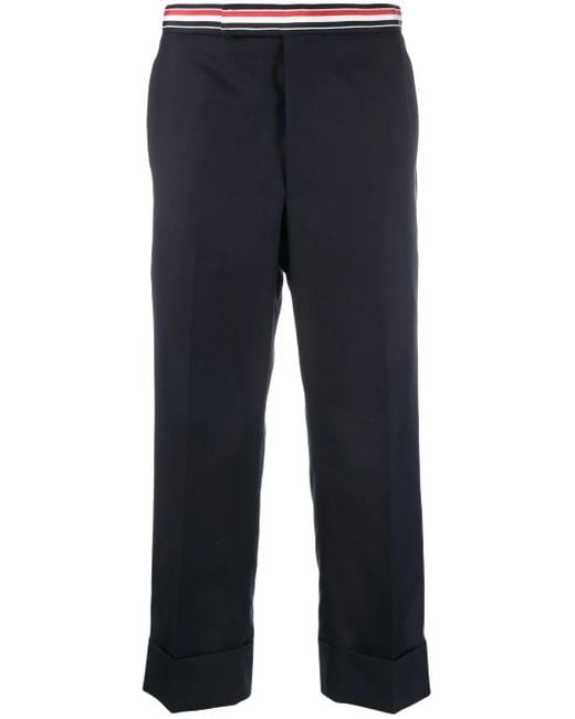 Thom Browne Blue Rwb-Waistband Cropped Tailored Trousers for men