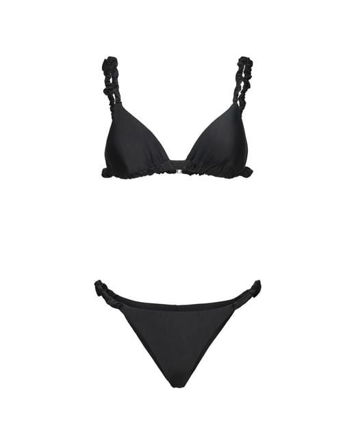 ME FUI Black Ruffled Triangle Bikini Set