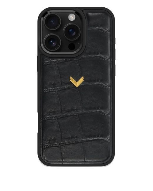 Velante Black Crocodile-Texture Leather Iphone 16 Pro Max Phone Case