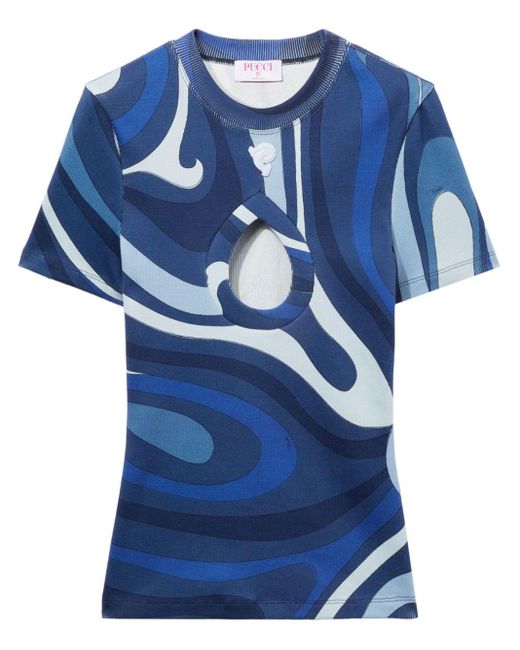 Emilio Pucci Blue T-Shirt mit Marmo-Print
