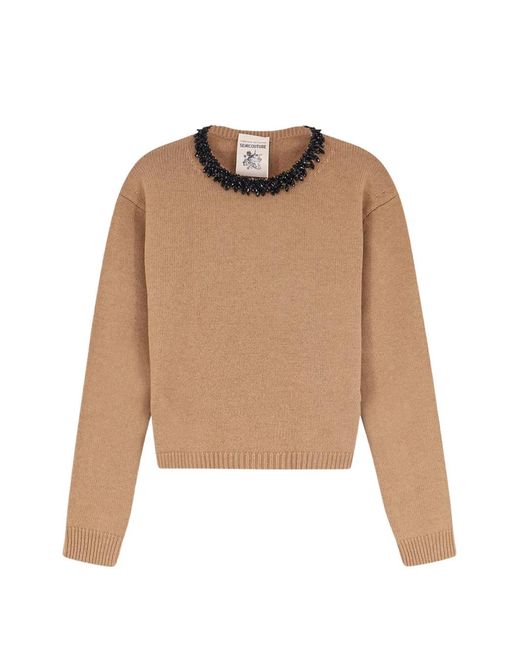 Semicouture Natural Denny Bead-Embellished Sweater