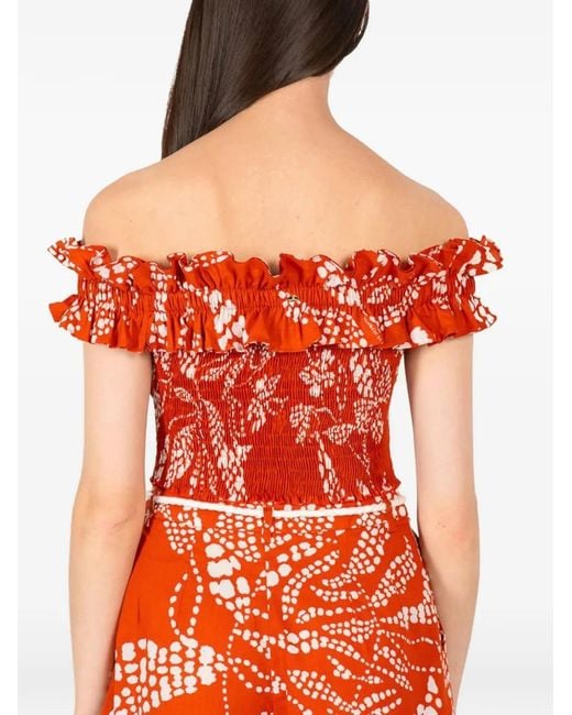 Poupette Orange Alitza Smocked Ruffled Top