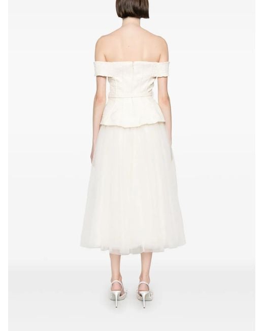 Self-Portrait White Bouclé Tulle Midi Dress