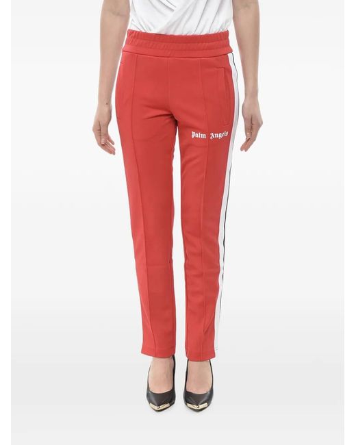 Palm Angels Red Logo-Print Side-Stripe Track Pants