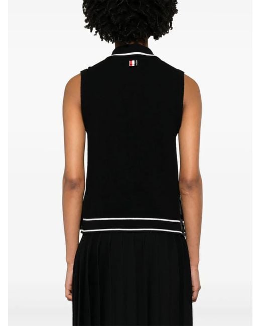 Thom Browne Black Hector-Embroidered Virgin Wool Top