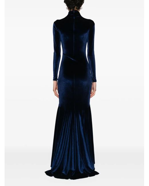 Atu Body Couture Blue High-Neck Velvet Gown