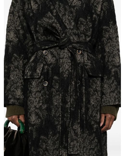 Uma Wang Jas Met Bloemenprint En Ceintuur in het Black
