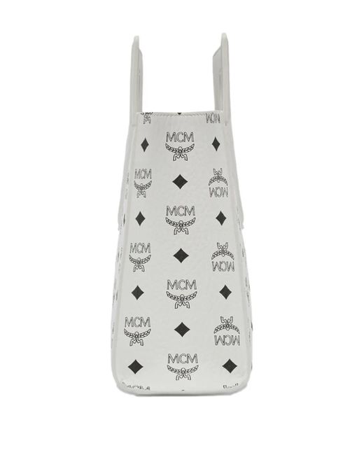 MCM White Diamond Visetos Leather Tote Bag