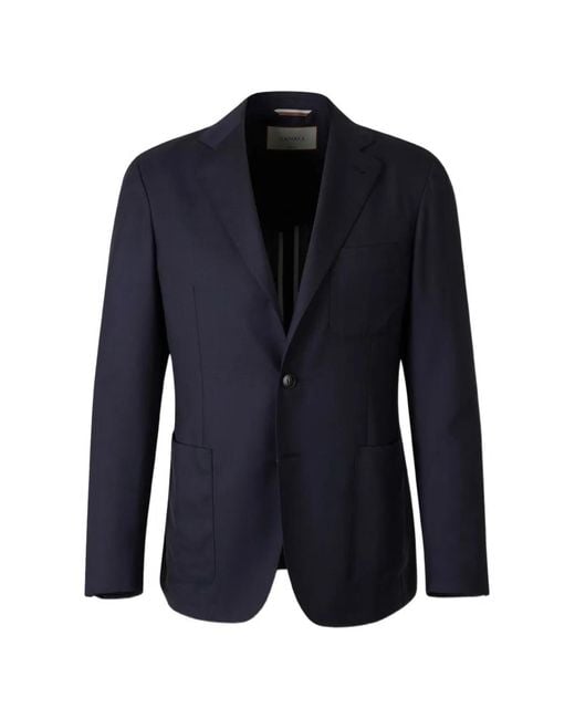 Canali Blue Patch-Pocket Single-Breasted Blazer for men