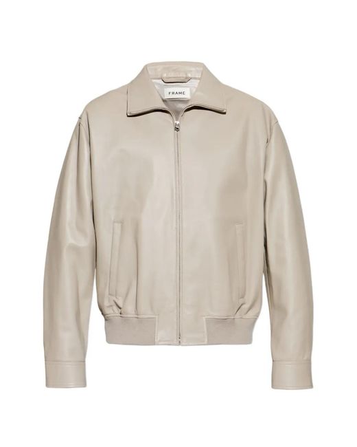 FRAME White Leather Bomber Jacket for men