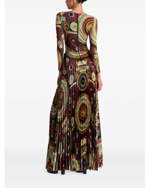 Alice + Olivia Black Ivey Sunburst-Pleated Maxi Dress
