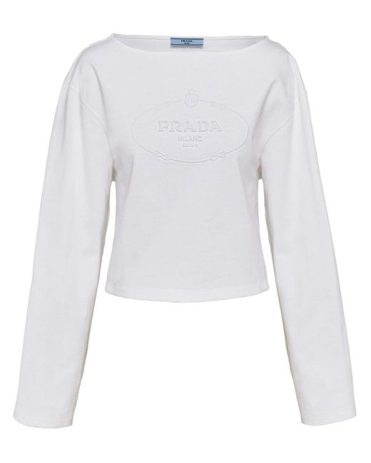 T-shirt à logo embossé Prada en coloris White