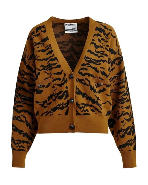 Essentiel Antwerp Brown Icali Tiger-Pattern Cardigan