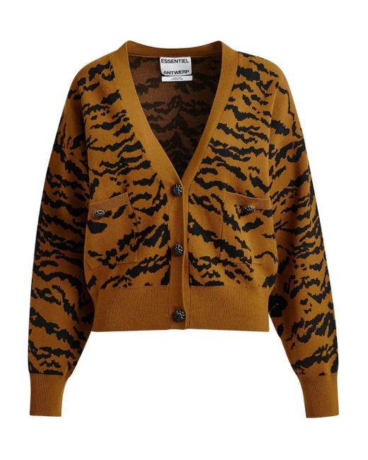 Essentiel Antwerp Brown Icali Cardigan mit Tigermuster