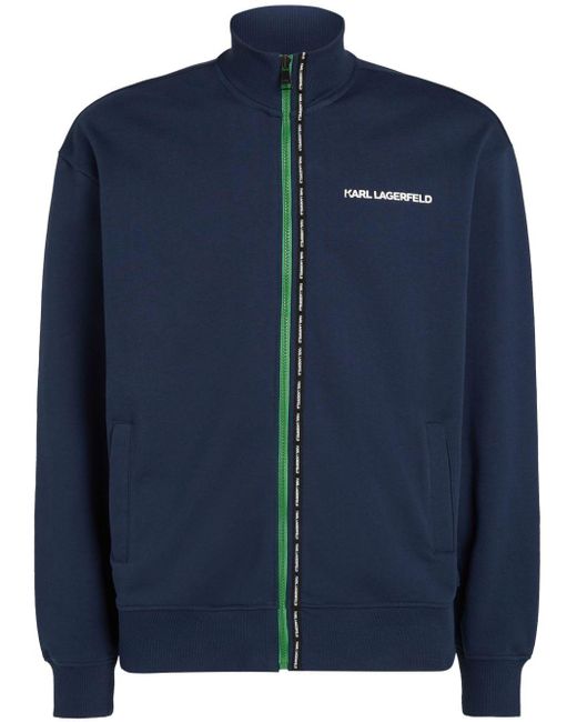 Karl Lagerfeld Blue Logo-print Organic Cotton Zipped Sweatshirt for men
