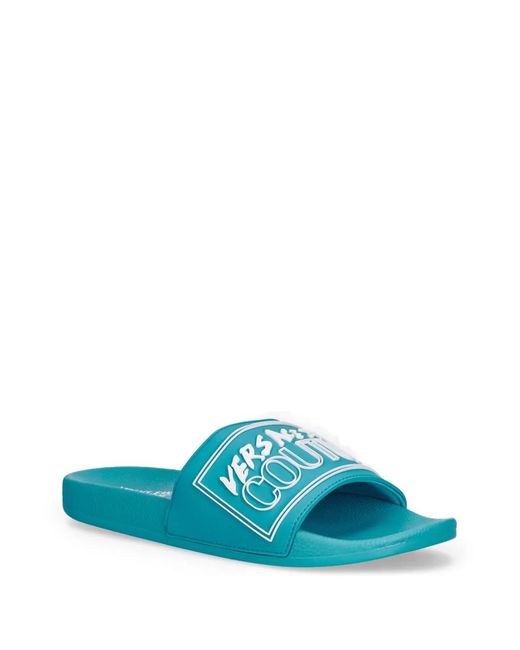 Versace Jeans Couture Blue Logo-Patch Slides for men