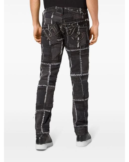 Philipp Plein Gray Patchwork-Design Straight-Leg Jeans for men