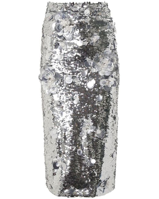 Carolina Herrera Gray Sequin-embellished Midi Skirt