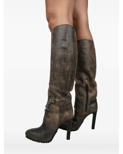Ralph Lauren Brown Sequined Reptile Leather Boots
