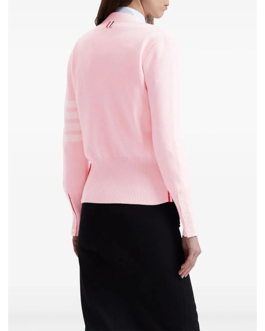 Thom Browne Pink Classic V-neck Cotton Cardigan