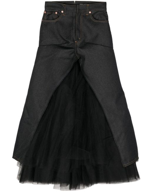 Junya Watanabe Black Layered Tulle Denim Skirt