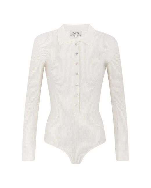 CAYET White Jill Ribbed-Knit Bodysuit