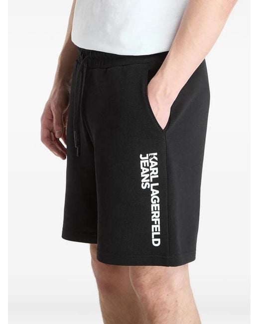 Karl Lagerfeld Black Logo-Print Drawstring Shorts for men