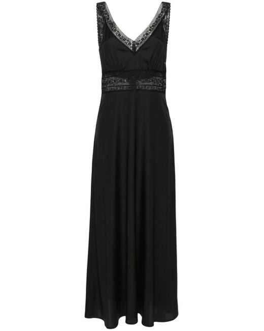 P.A.R.O.S.H. Black Lace-trim Silk Maxi Dress