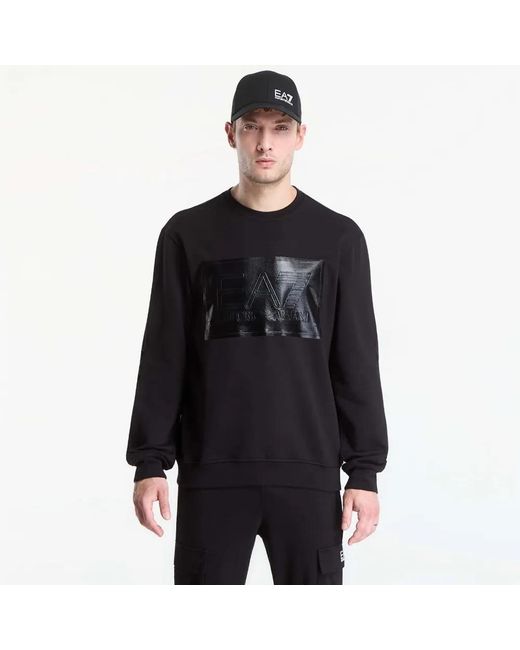 EA7 Black Logo-Patch Long-Sleeve Sweater for men