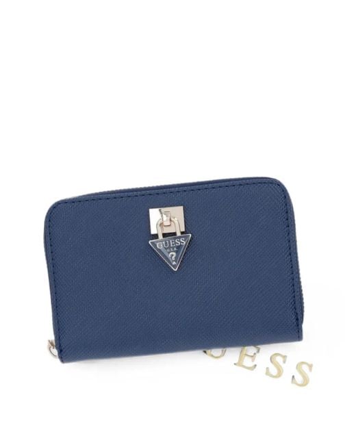 Guess Blue Patsie Logo-Plaque Zip-Around Wallet