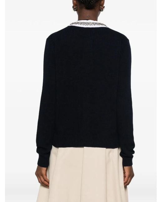 Prada Blue Crystal-Embellished Ruffled-Collar Cardigan