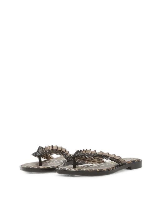 Melissa White Ruffled Leopard-Print Flip Flops
