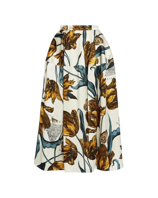 Erdem Natural Floral-Print Midi Skirt