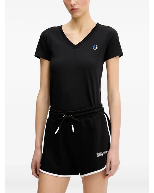 Karl Lagerfeld Black V-Neck Logo T-Shirt