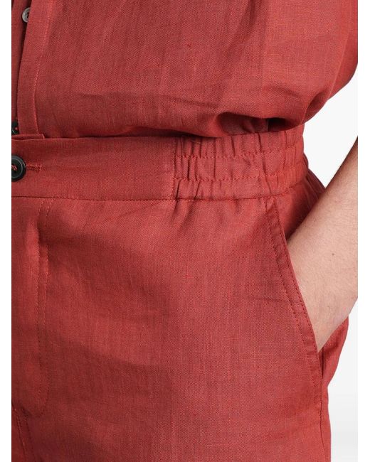 Alpha Studio Red Elasticated-Waist Linen Shorts for men