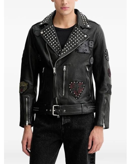 AllSaints Black Cole Studded Biker Jacket for men