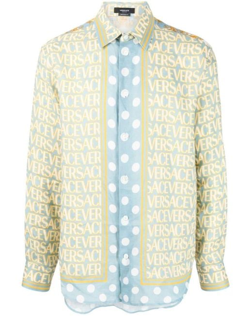 Camicia con stampa all-over di Versace in Blue da Uomo