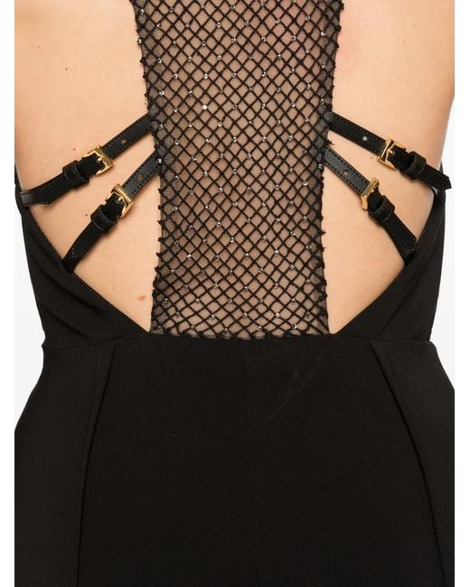 Elisabetta Franchi Black Crystal-Embellished Open-Back Maxi Dress
