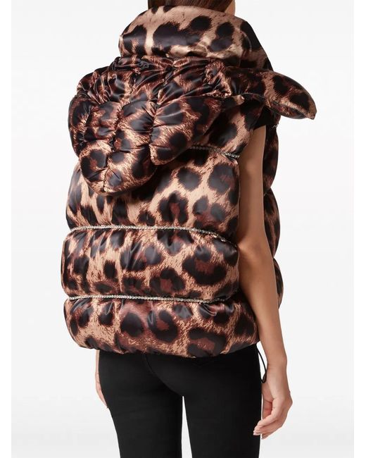 Philipp Plein Natural Leopard-Print Quilted Down Gilet