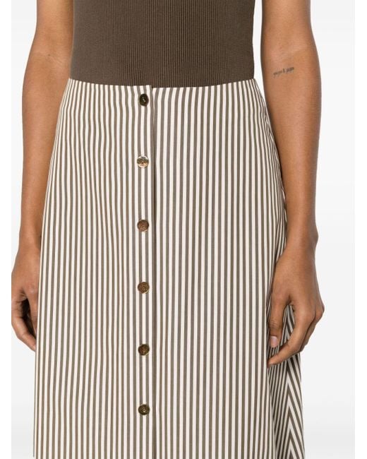 Claudie Pierlot White Striped A-line Midi Skirt