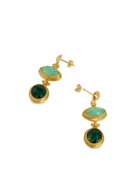 Ottoman Hands Metallic Melis Aqua Emerald Drop Earrings