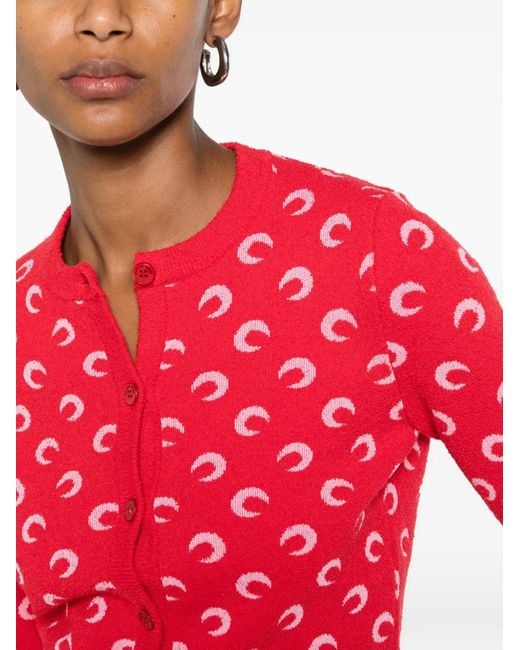 MARINE SERRE Red Moon Jacquard Bouclette Ls Cardigan Organic Cotton