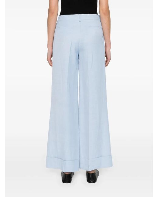 P.A.R.O.S.H. Blue Cotton Linen Trousers