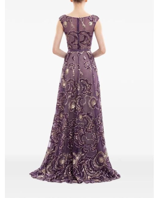 Saiid Kobeisy Purple Sequin-Embellished Embroidered Tulle Maxi Dress